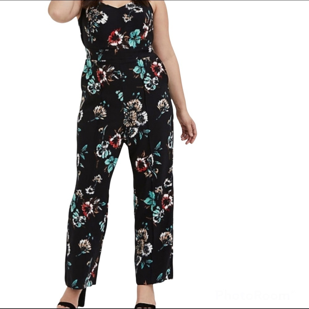 Torrid Black Floral Challis Jumpsuit